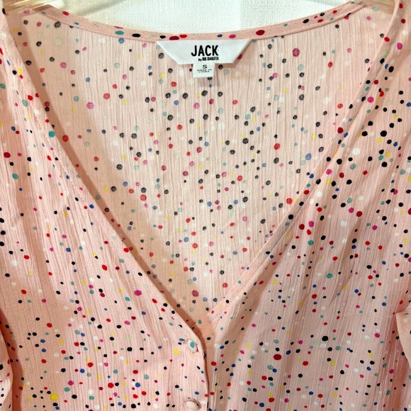 JACK by BB Dakota Pink‎ Polka Dot Blouse Women's Small Flutter Sleeve 100% Rayon - Picture 4 of 8